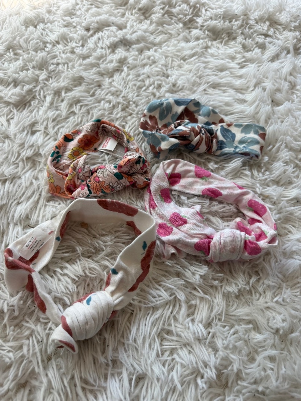 Set of four Kids Floral & Fruit Knot Headbands - Pink, Blue, Peach, Cream knot h